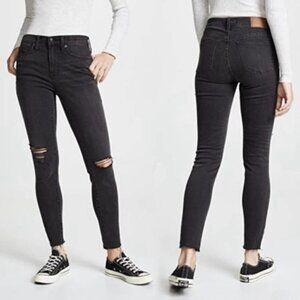 MADEWELL 9" Mid Rise Skinny Jeans Black Sea Distressed Stretch Denim Raw Hem 25